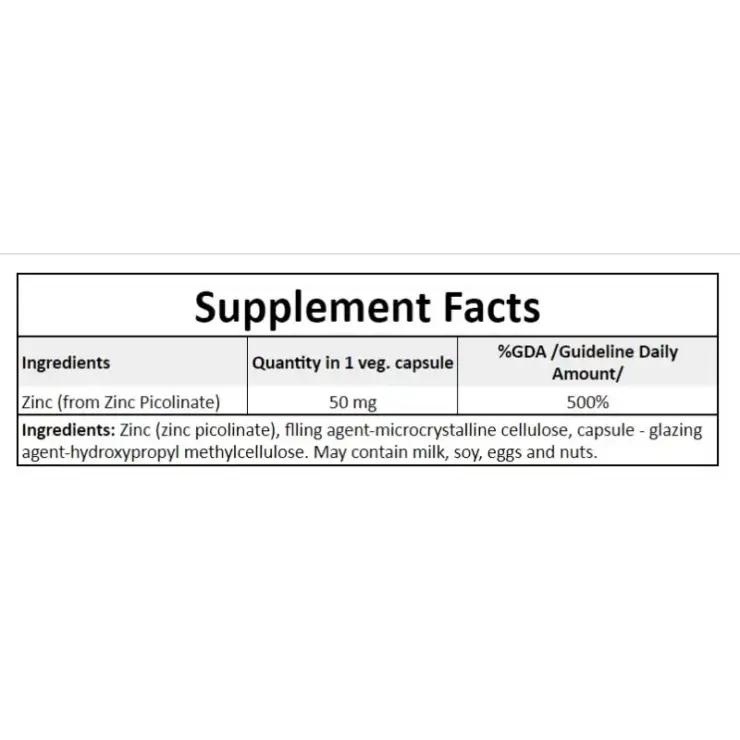 Zinc Picolinate - 120vcaps 50mg - Image 3