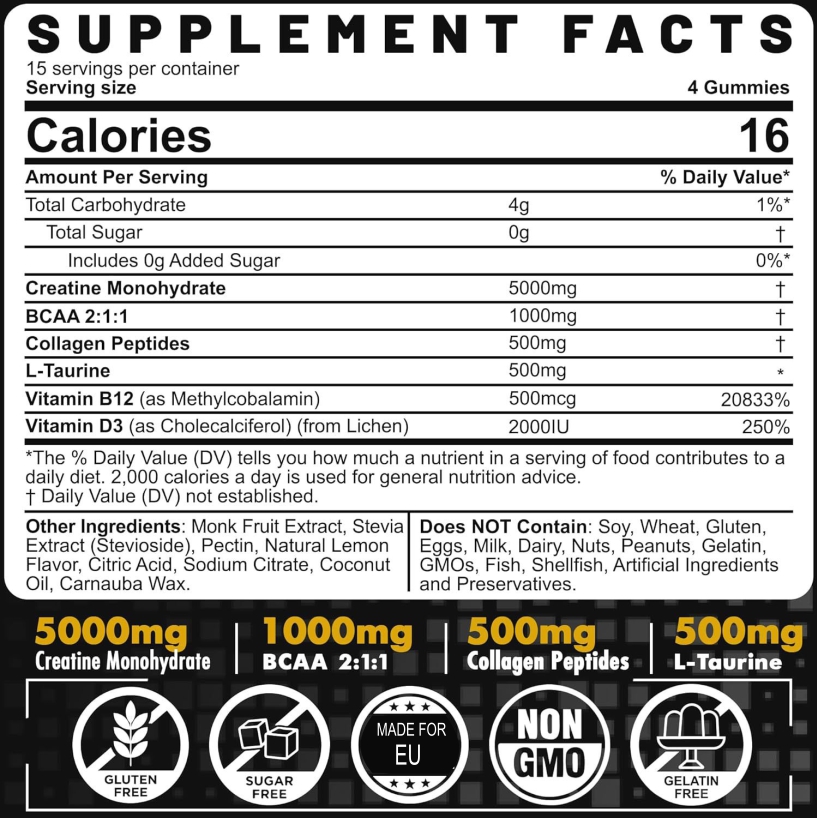Creatine Gummies Lemon – Max Muscle | 60 τεμ. - Image 2